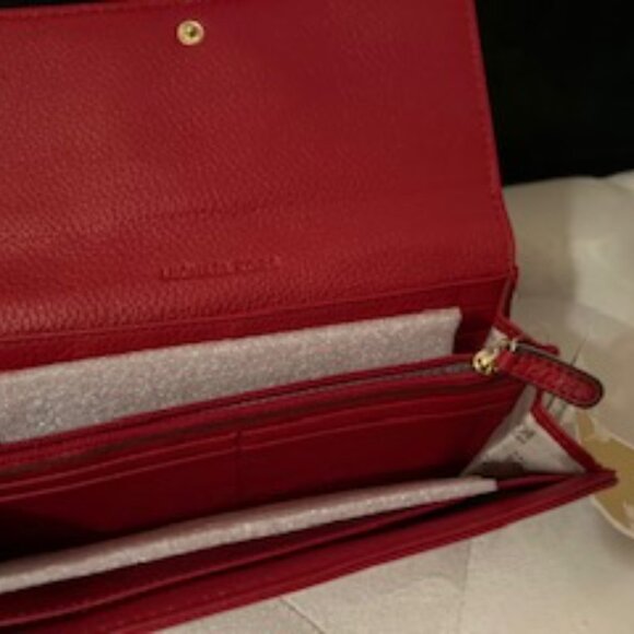 Michael Kors Fulton Flap Continental Pebbled Red Leather Wallet NWT - Picture 6 of 9
